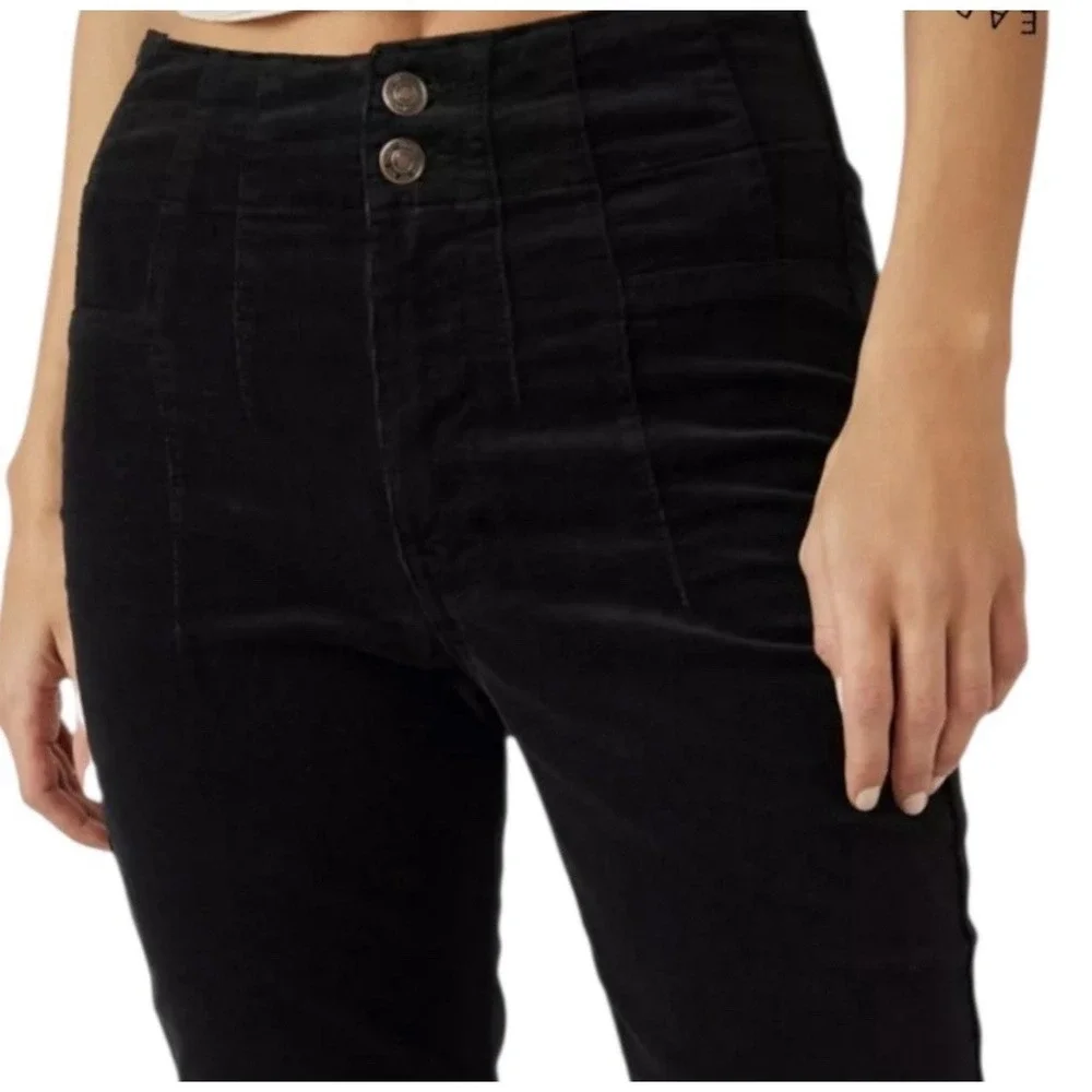 Free People Jayde Corduroy Flare Jeans Black High Rise Bell Bottom‎ Y2K Size 27
